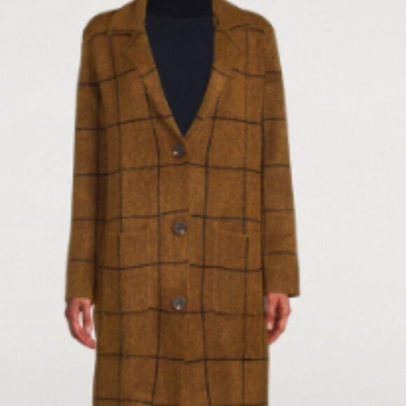 LINE Plaid Long Cardigan/Duster – Brown & Black Check - Size Medium - Picture 16 of 17